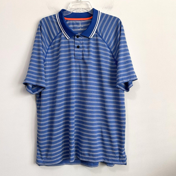 Lands End Mens Polo Shirt XXL Blue Stripe Short Sleeve Golf Breathable Summer - Picture 1 of 11